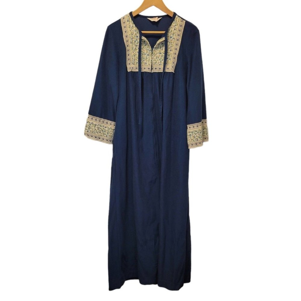 Vintage Komar Women’s Zip Up Housecoat Robe Long Warm Lounge Medium‎